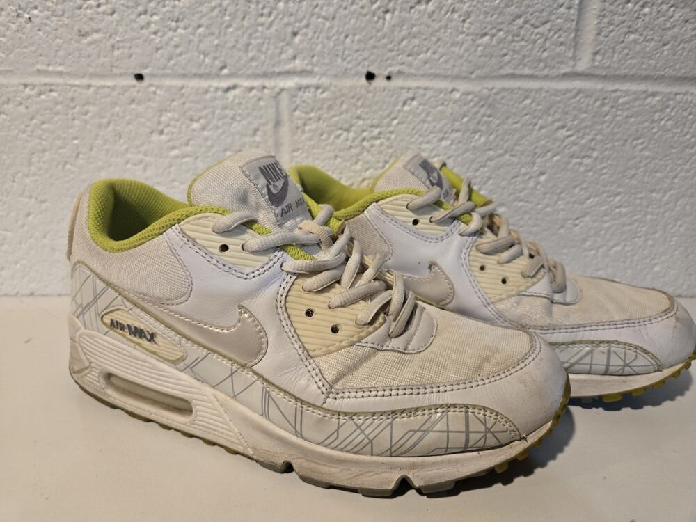 Nike Air Max 90 White/lime Womens 6y (2008) Used Fair Condition